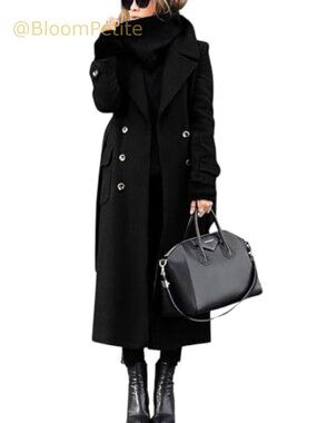 Wool Blend Pea Coat Double Breasted Long Winter Overcoat with Belt